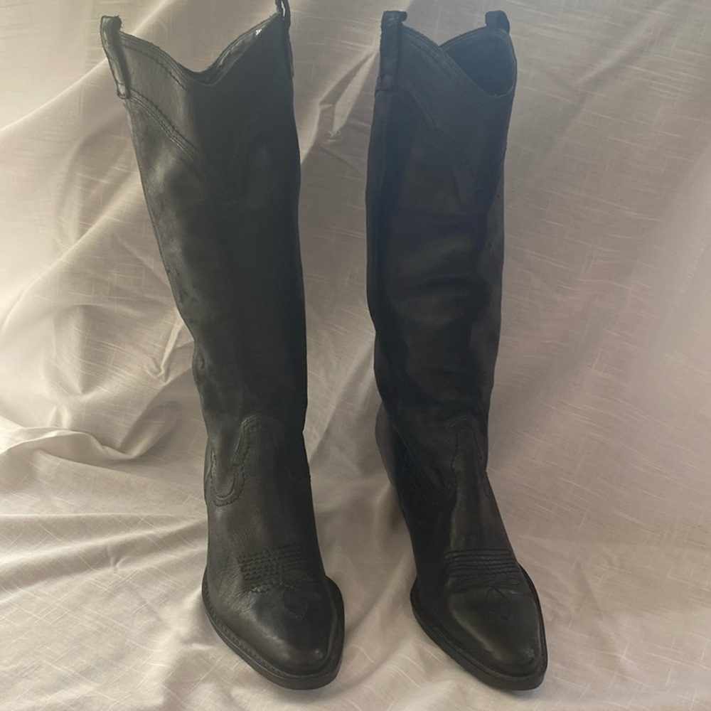 Vintage Bass Black Leather Cowboy Boots
